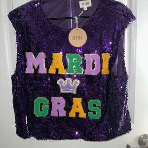 Bibi Purple Sequin Mardi Gras Top